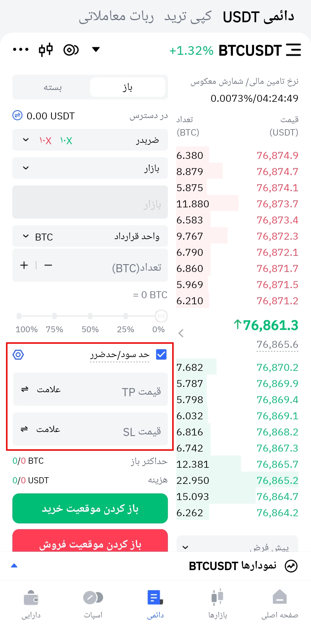 ترید فیوچرز در اپلیکیشن تپ بیت