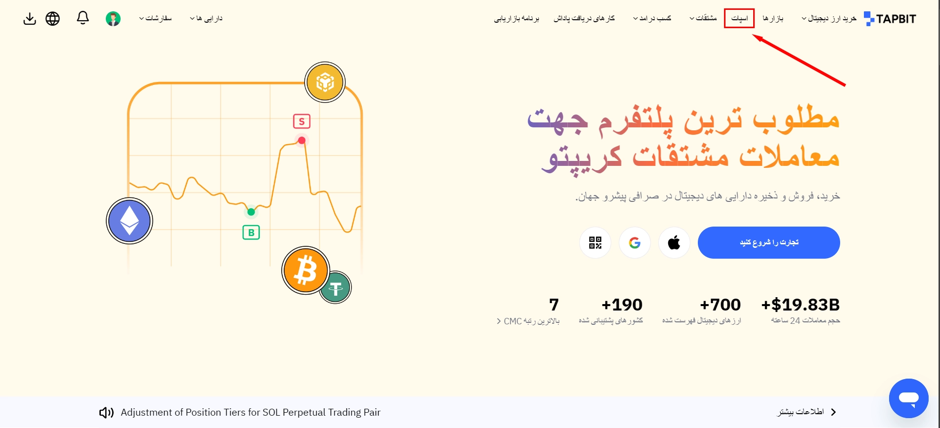 معاملات اسپات در صرافی تپ بیت